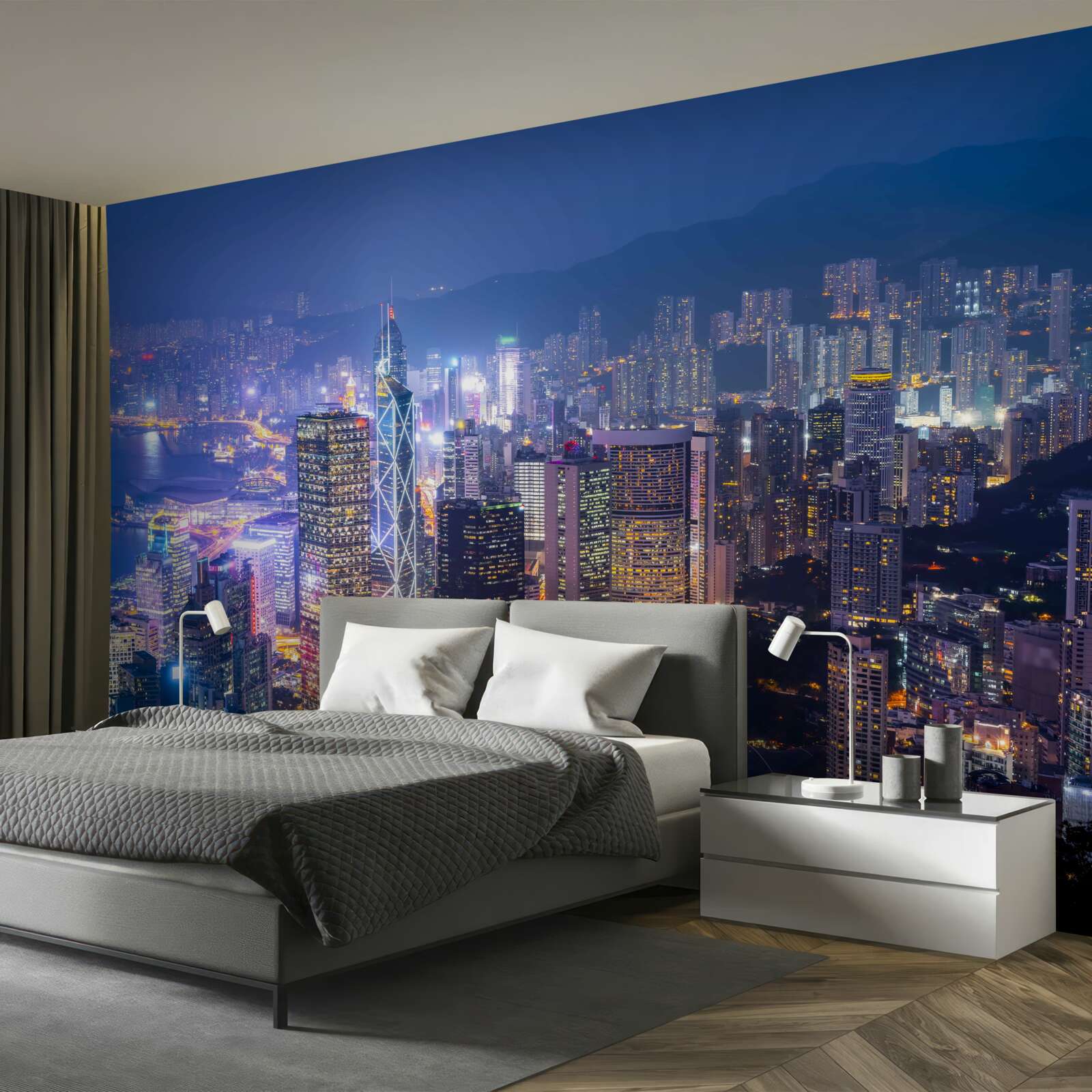 Fototapeta panoramiczny widok na hongkong nocą z wieży obserwacyjnej
