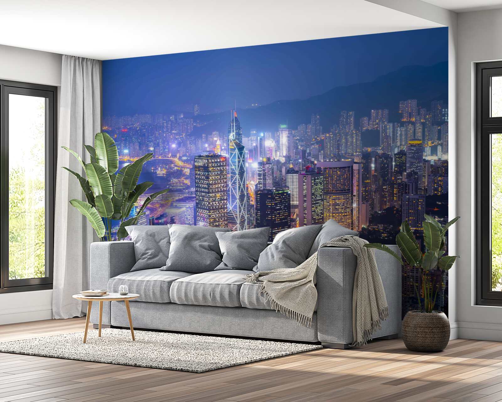 Fototapeta panoramiczny widok na hongkong nocą z wieży obserwacyjnej