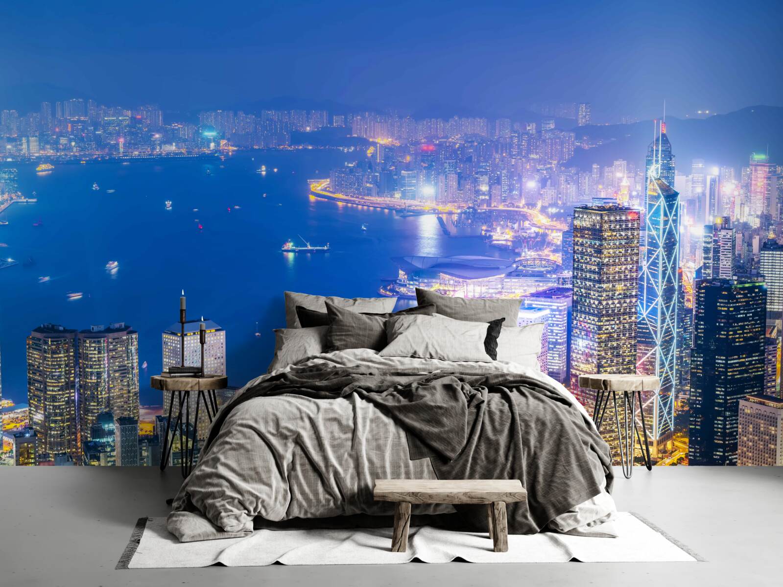 Fototapeta hipnotyzujący nocny krajobraz hongkongu