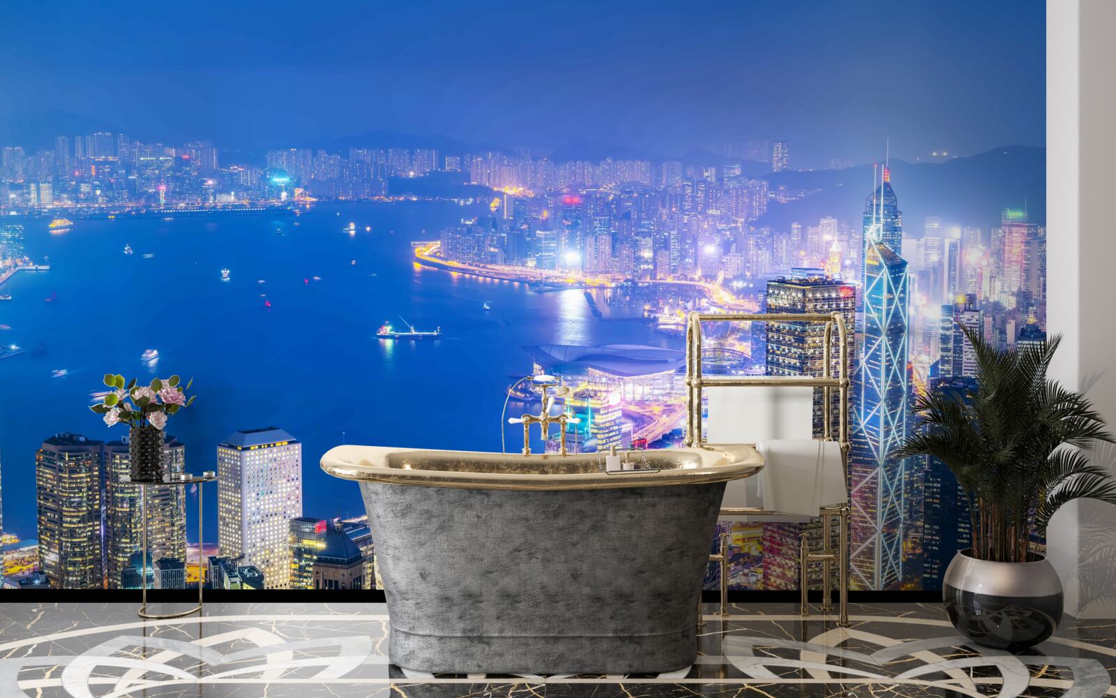 Fototapeta hipnotyzujący nocny krajobraz hongkongu