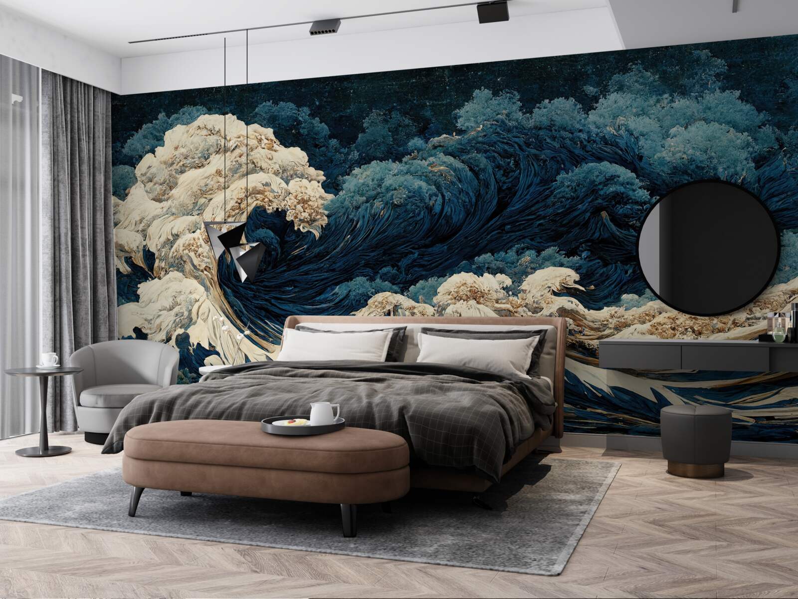 Fototapeta obraz fal oceanu pod nocnym niebem