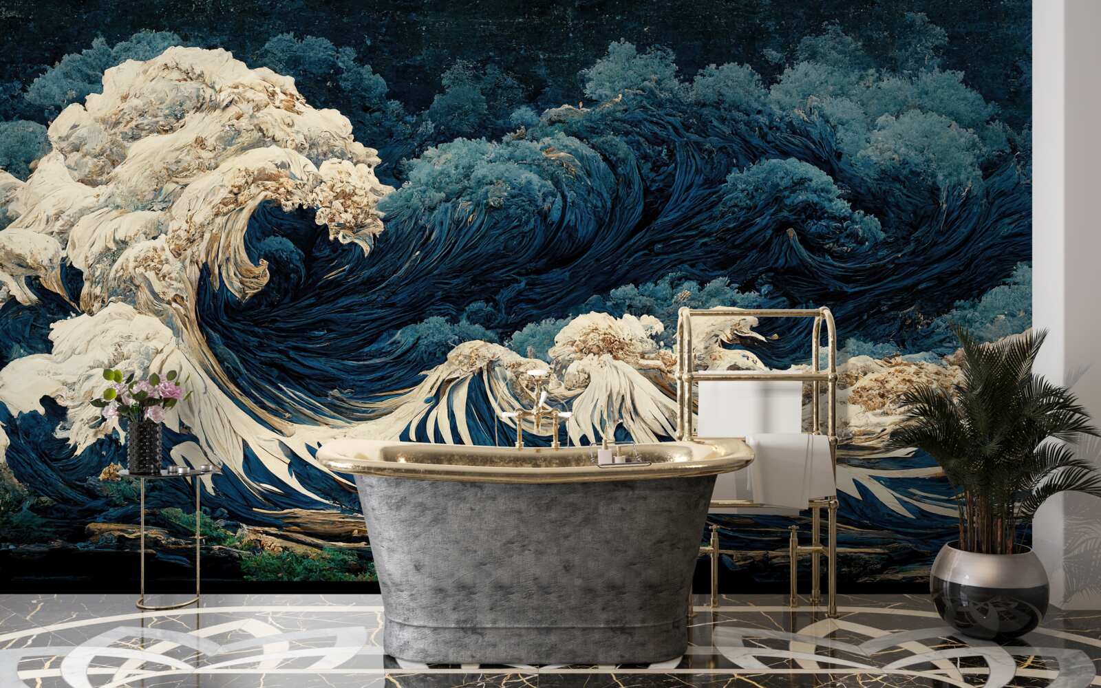 Fototapeta obraz fal oceanu pod nocnym niebem