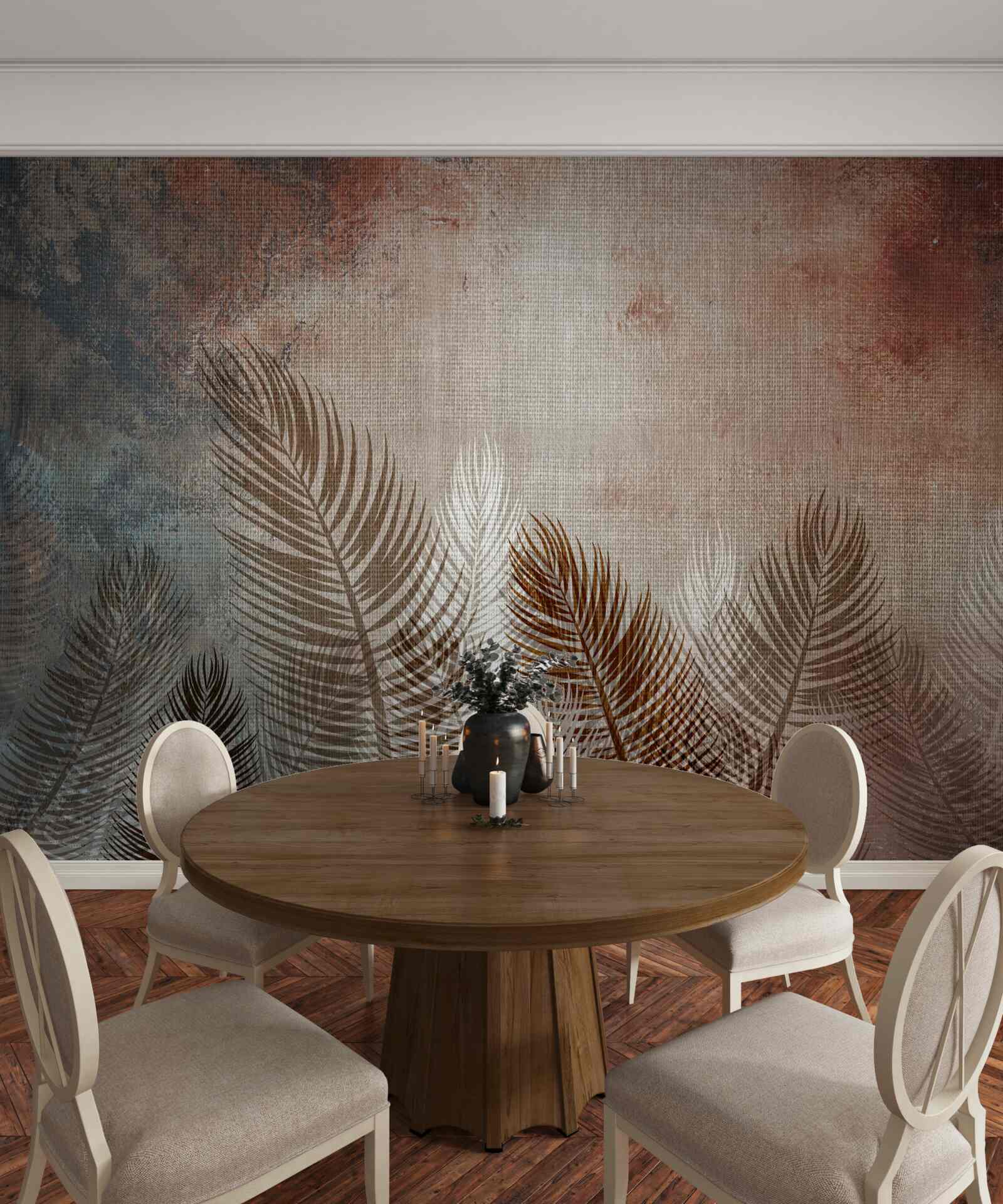Fototapeta liście palm w jesiennej palecie mają puszysty wygląd