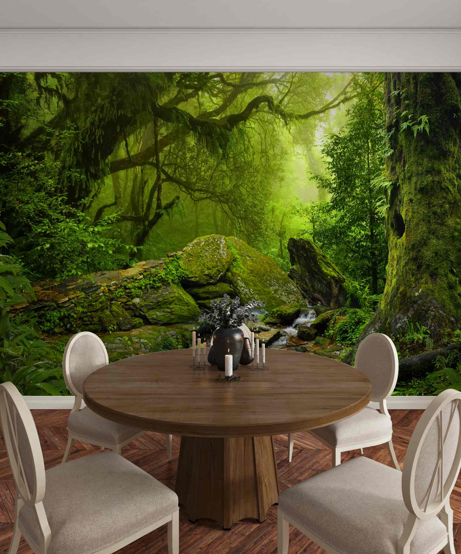 Fototapeta zielony las z wodospadem