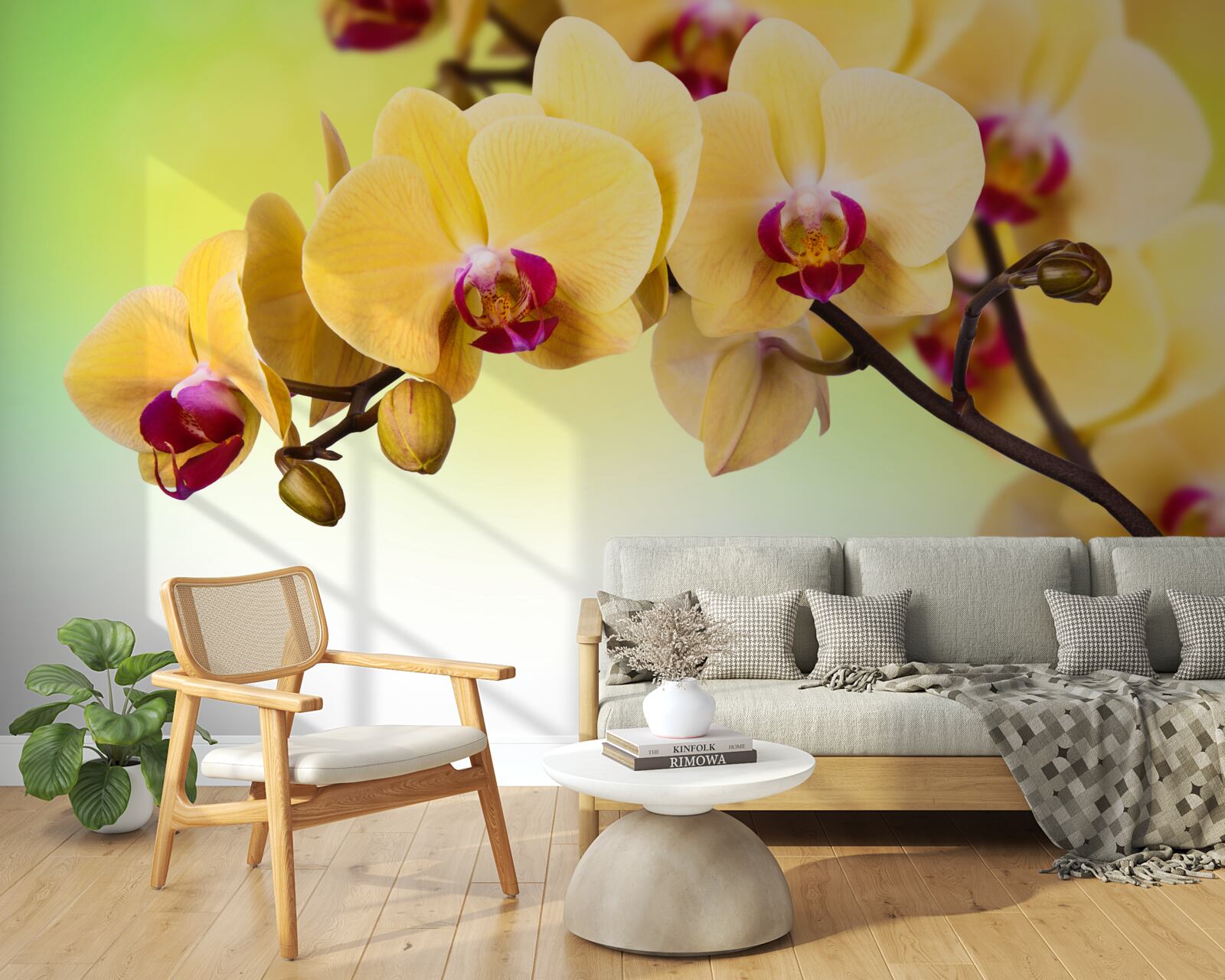Fototapeta gałąź żółtej orchidei kwitnącej w kolorze