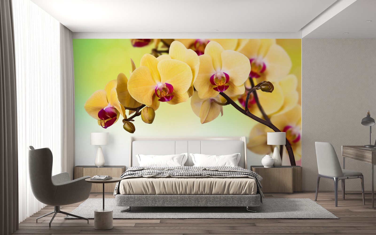 Fototapeta gałąź żółtej orchidei kwitnącej w kolorze