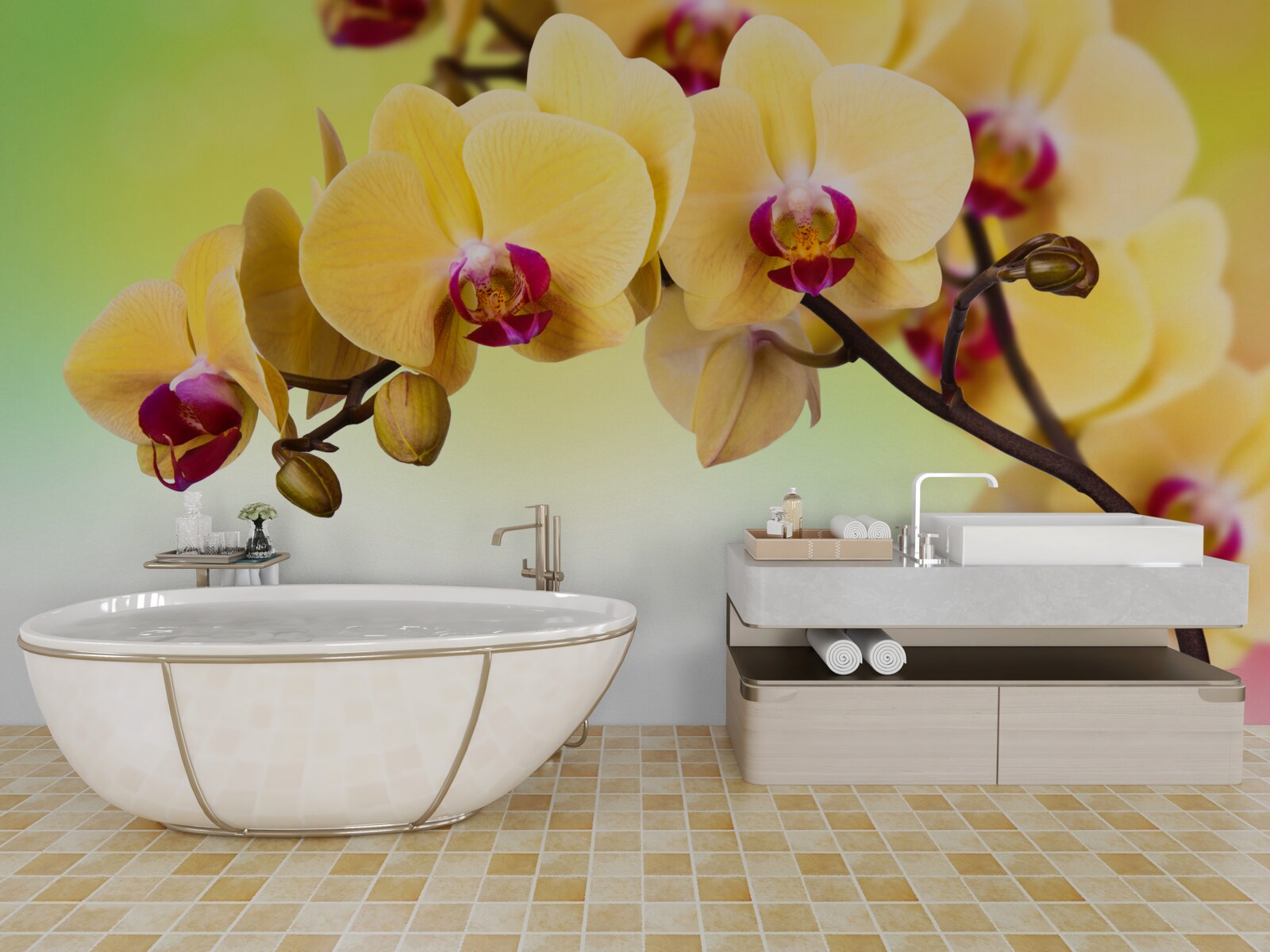 Fototapeta gałąź żółtej orchidei kwitnącej w kolorze