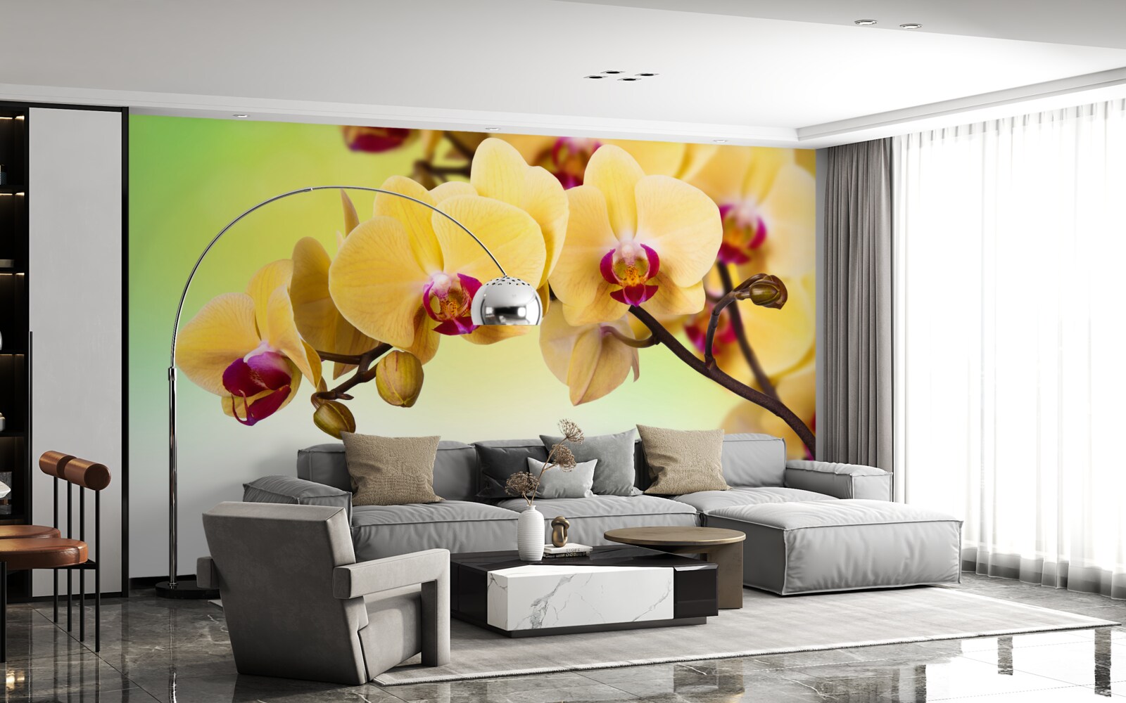 Fototapeta gałąź żółtej orchidei kwitnącej w kolorze