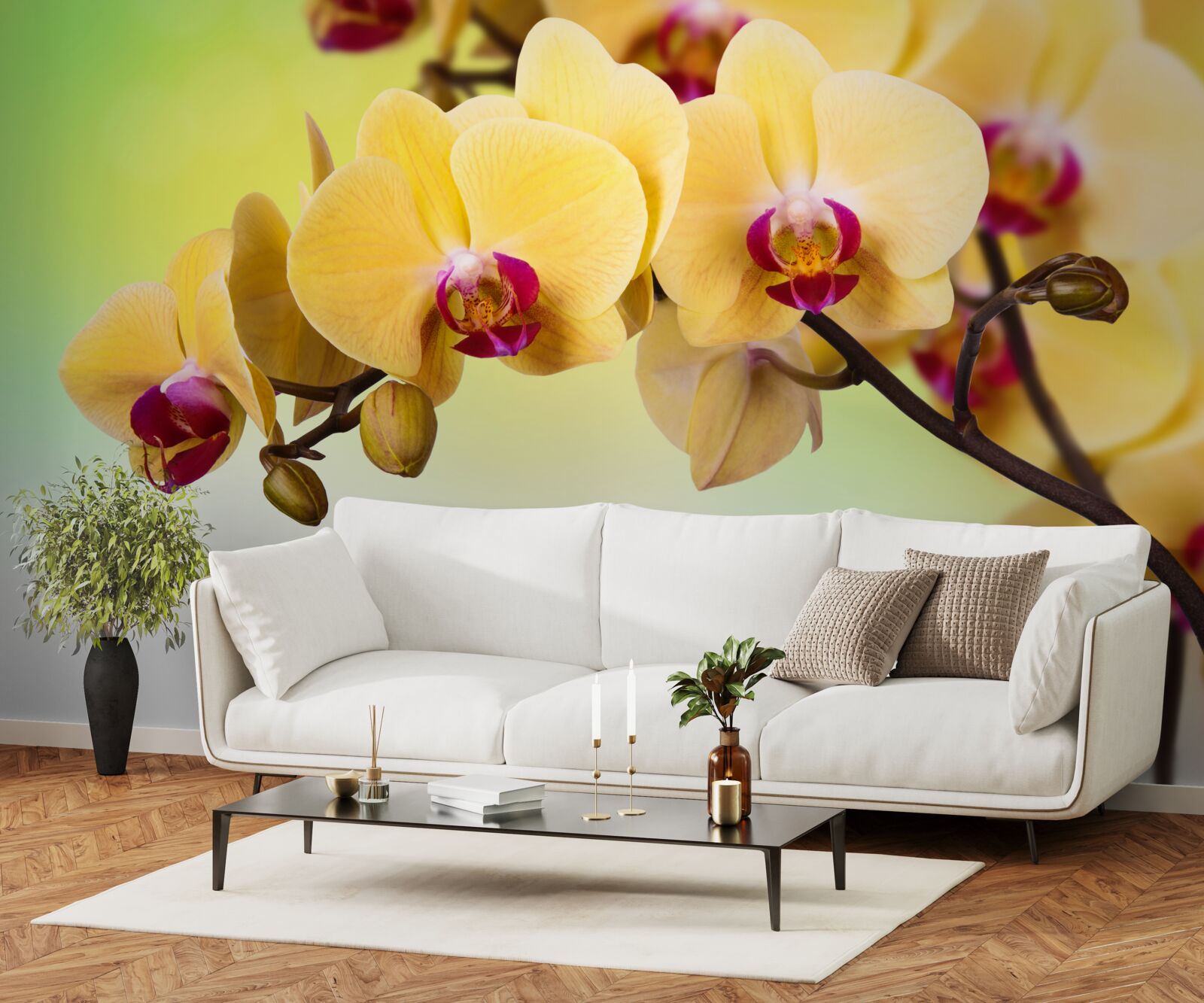 Fototapeta gałąź żółtej orchidei kwitnącej w kolorze