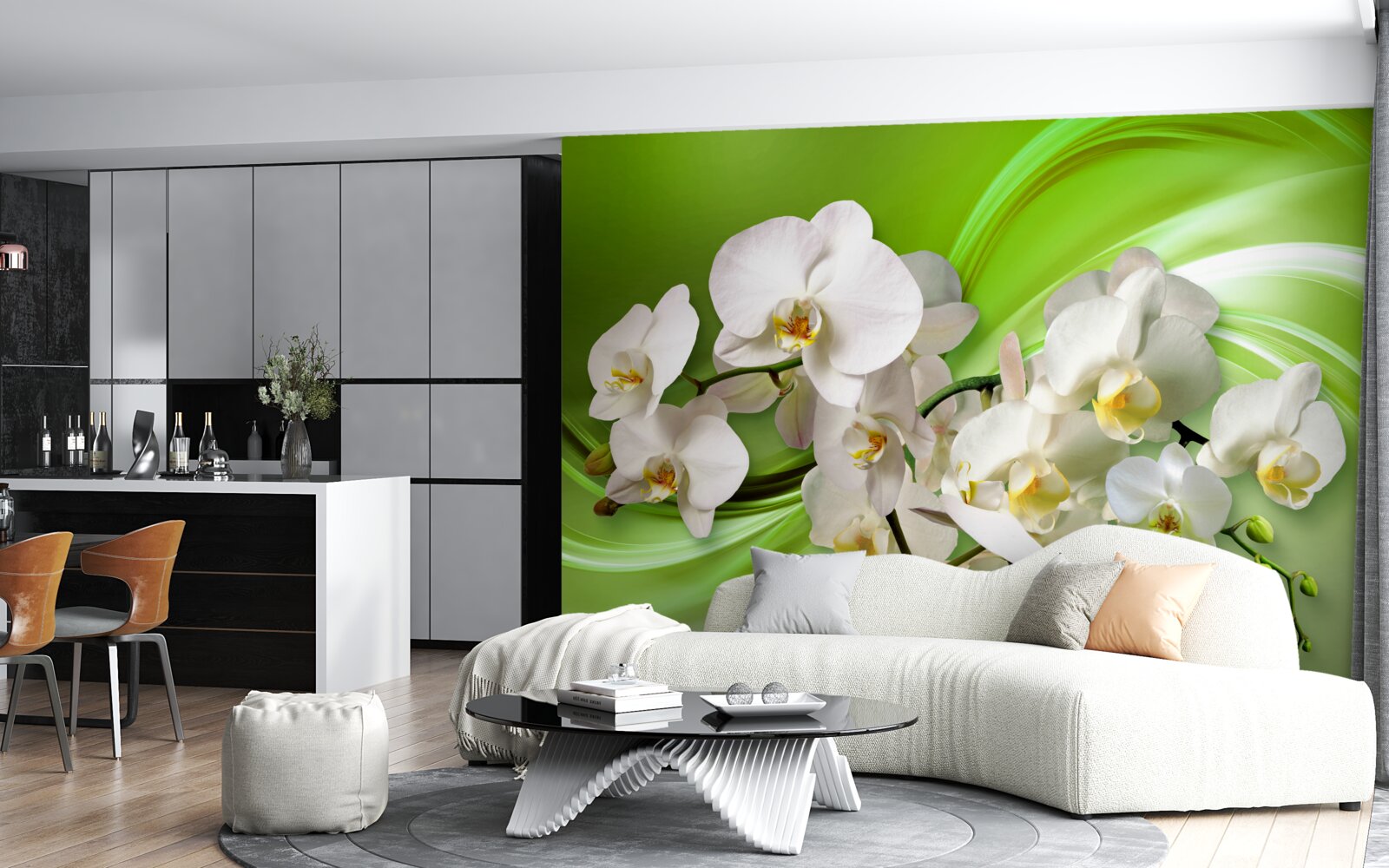 Fototapeta białe orchidee znajdujące się na gałęzi na zielonym tle