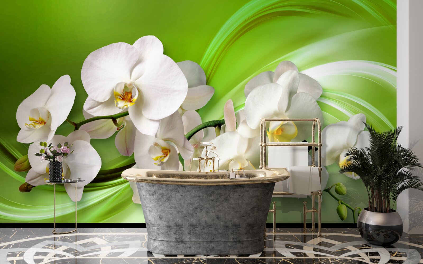 Fototapeta białe orchidee znajdujące się na gałęzi na zielonym tle