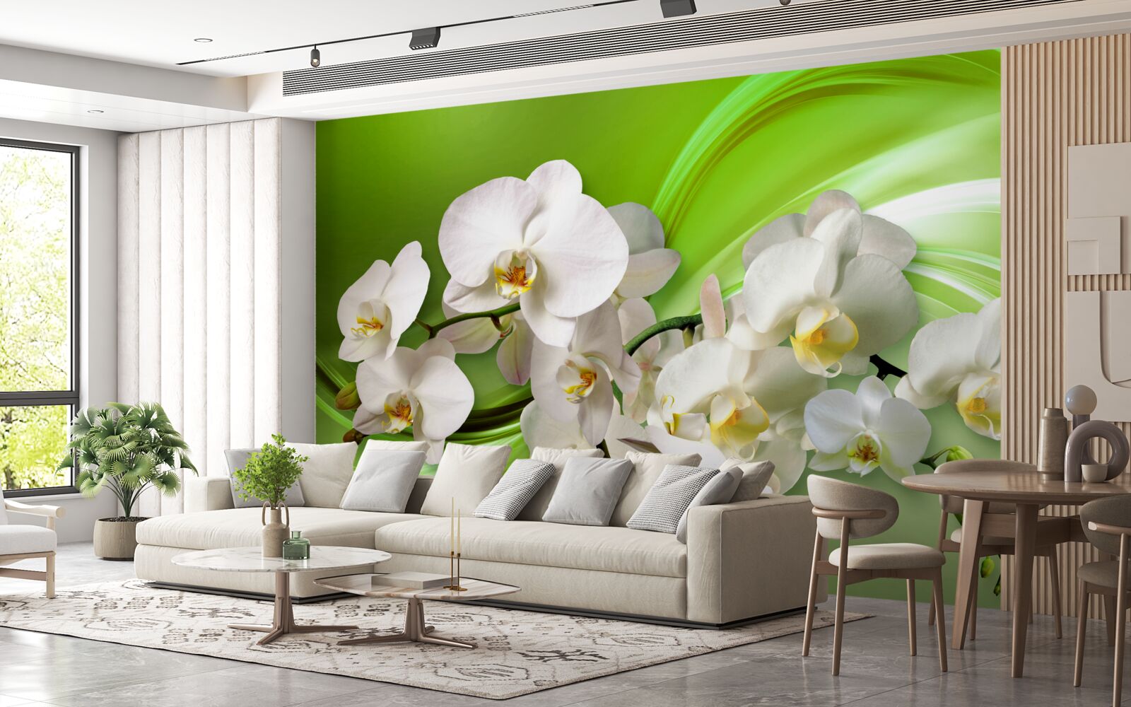 Fototapeta białe orchidee znajdujące się na gałęzi na zielonym tle