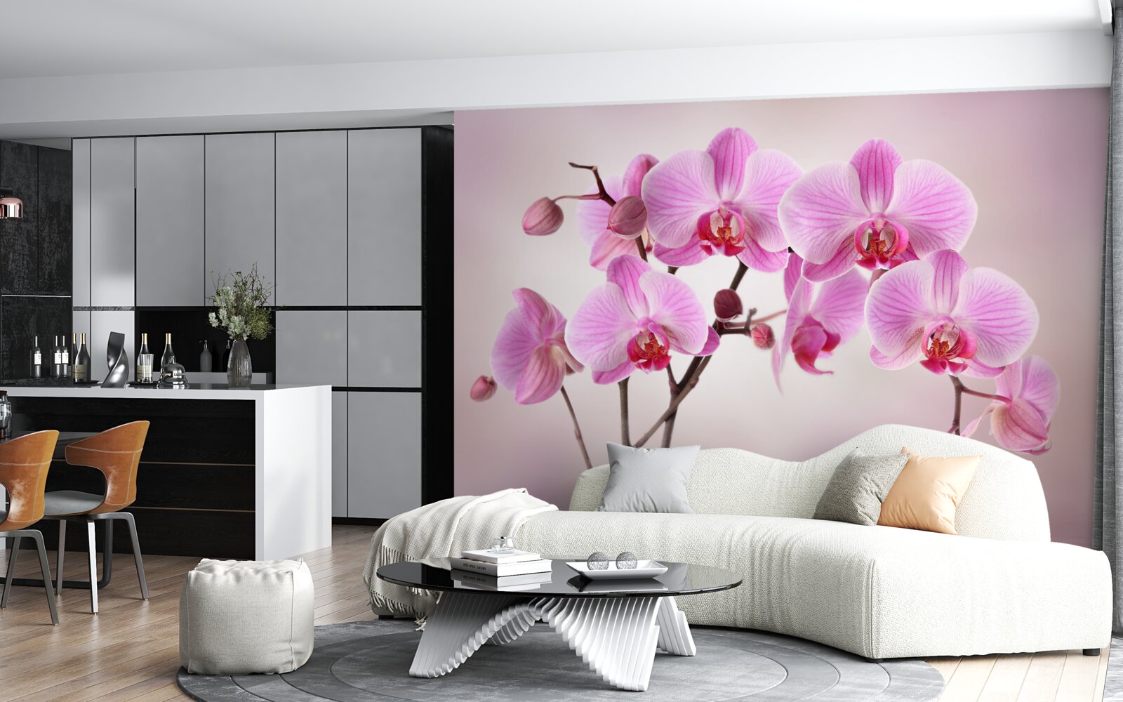 Fototapeta nad wodą wiszą gałęzie liliowej orchidei