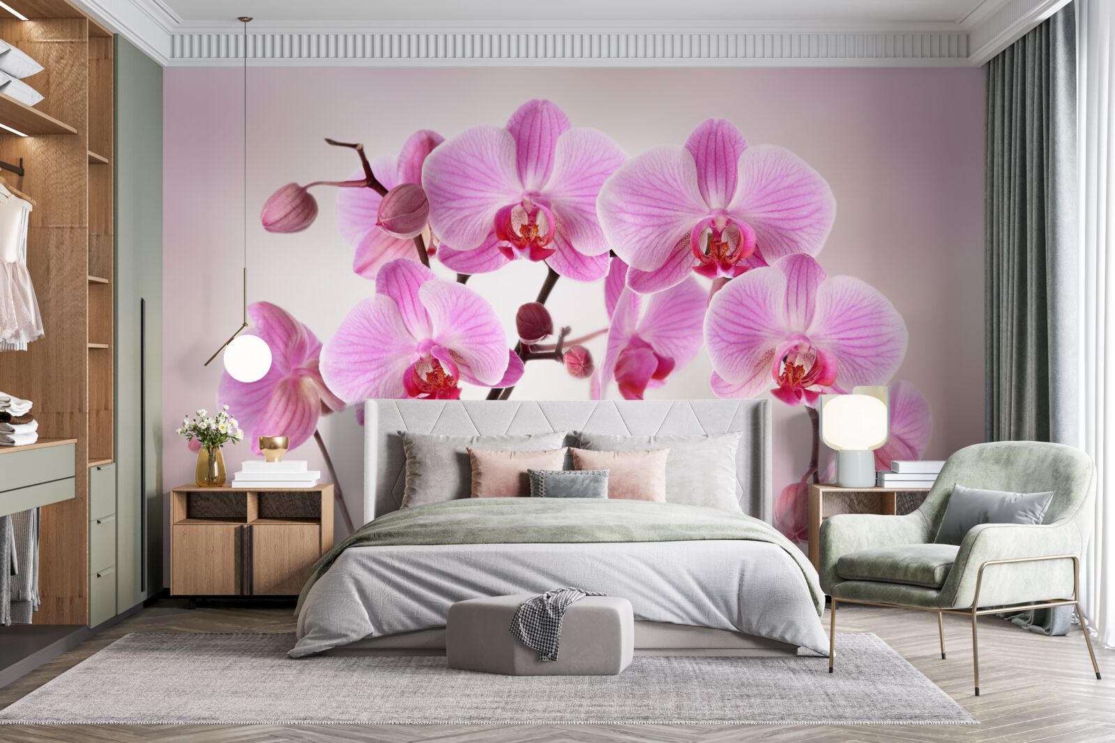 Fototapeta nad wodą wiszą gałęzie liliowej orchidei