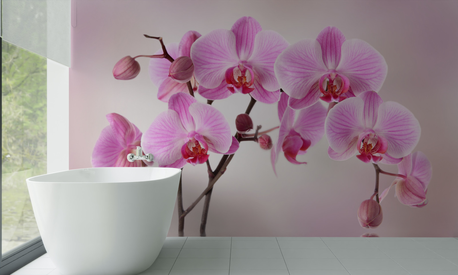 Fototapeta nad wodą wiszą gałęzie liliowej orchidei
