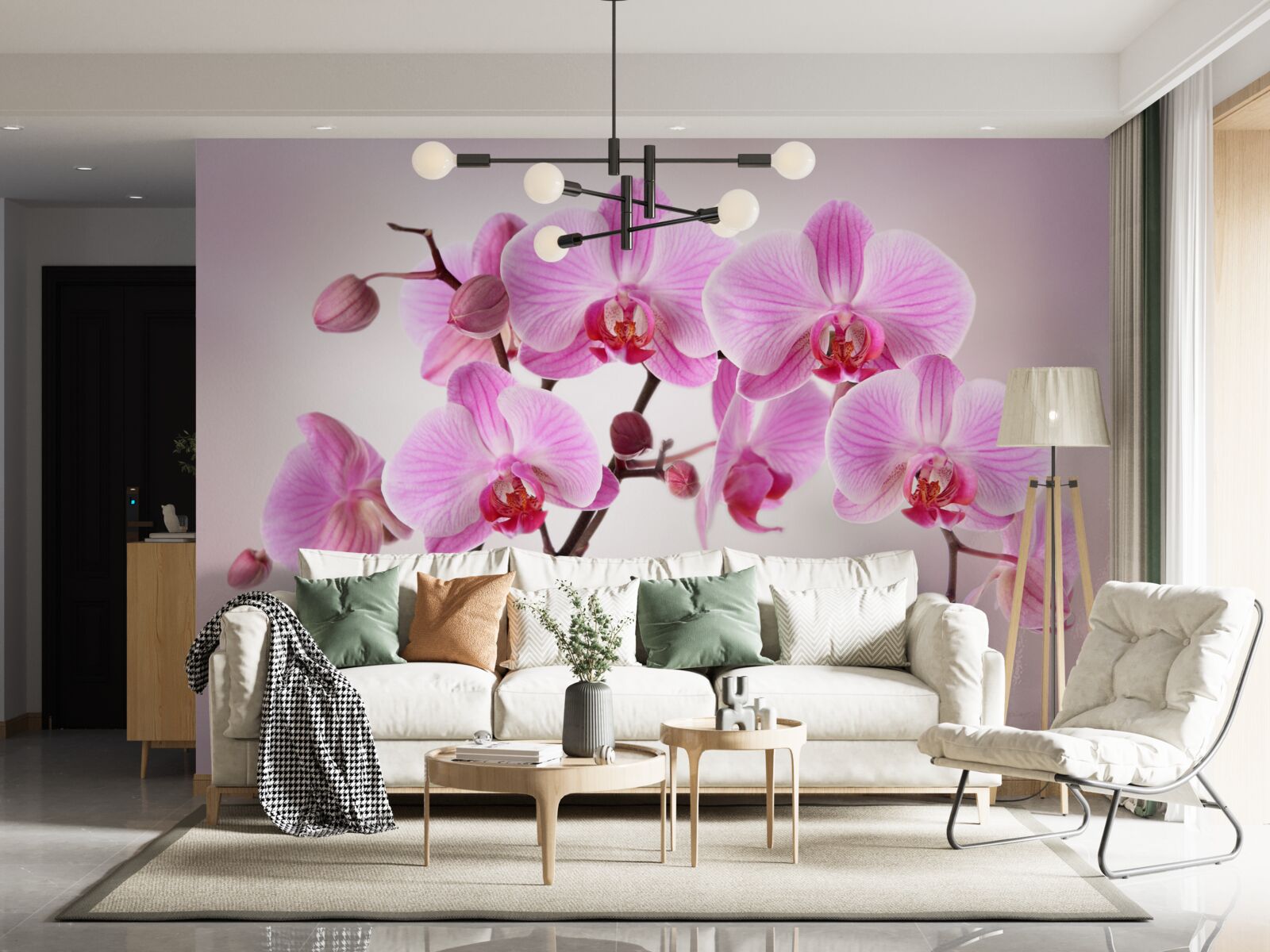 Fototapeta nad wodą wiszą gałęzie liliowej orchidei