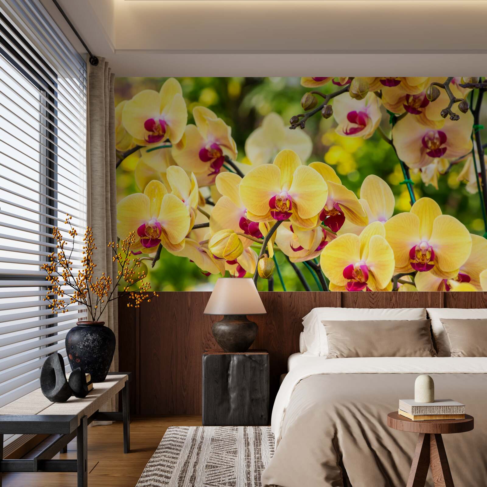 Fototapeta Żółte orchidee w letnim ogrodzie