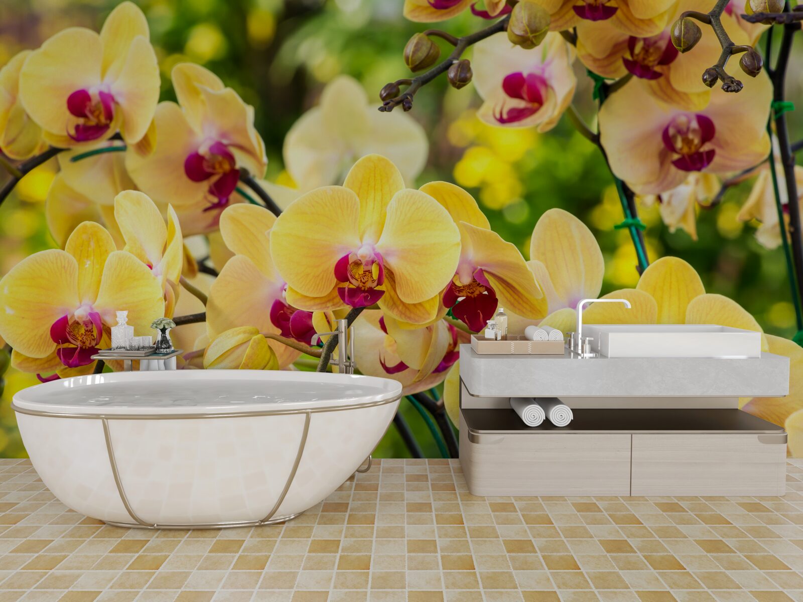 Fototapeta Żółte orchidee w letnim ogrodzie
