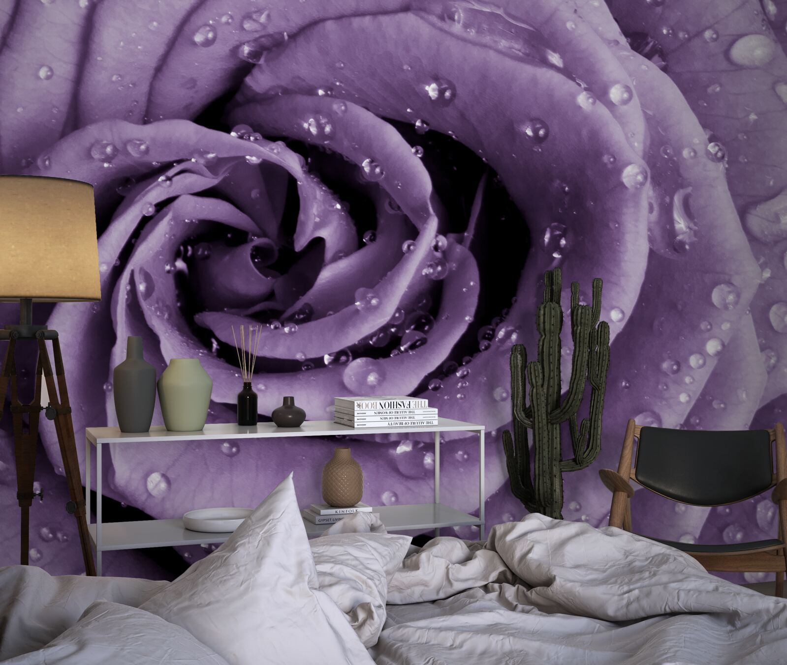Fototapeta poranna rosa na fioletowej róży