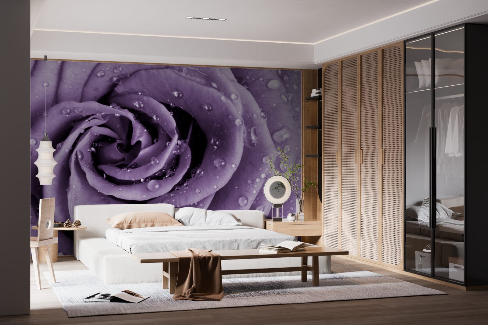 Fototapeta poranna rosa na fioletowej róży