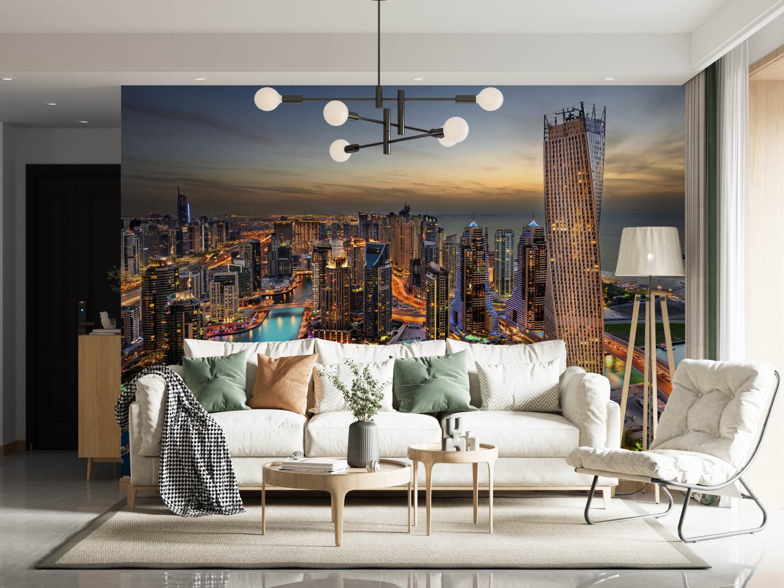 Fototapeta panorama wieczornych budynków w dubaju