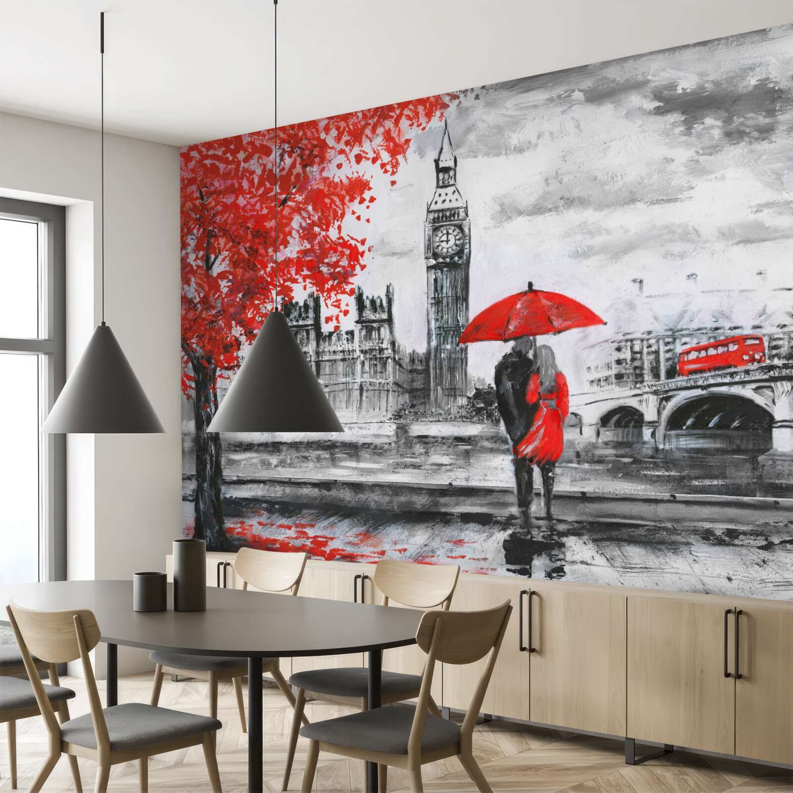 Fototapeta dwie osoby pod szkarłatnym parasolem spoglądają na big bena
