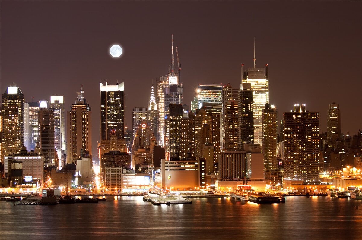 Fototapeta wspaniały panoramiczny widok na manhattan nocą