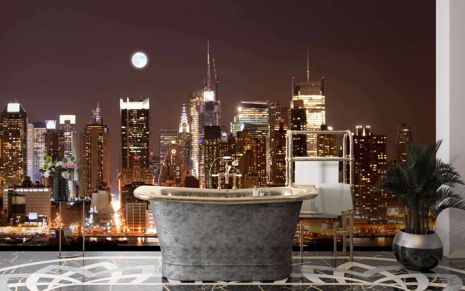 Fototapeta wspaniały panoramiczny widok na manhattan nocą