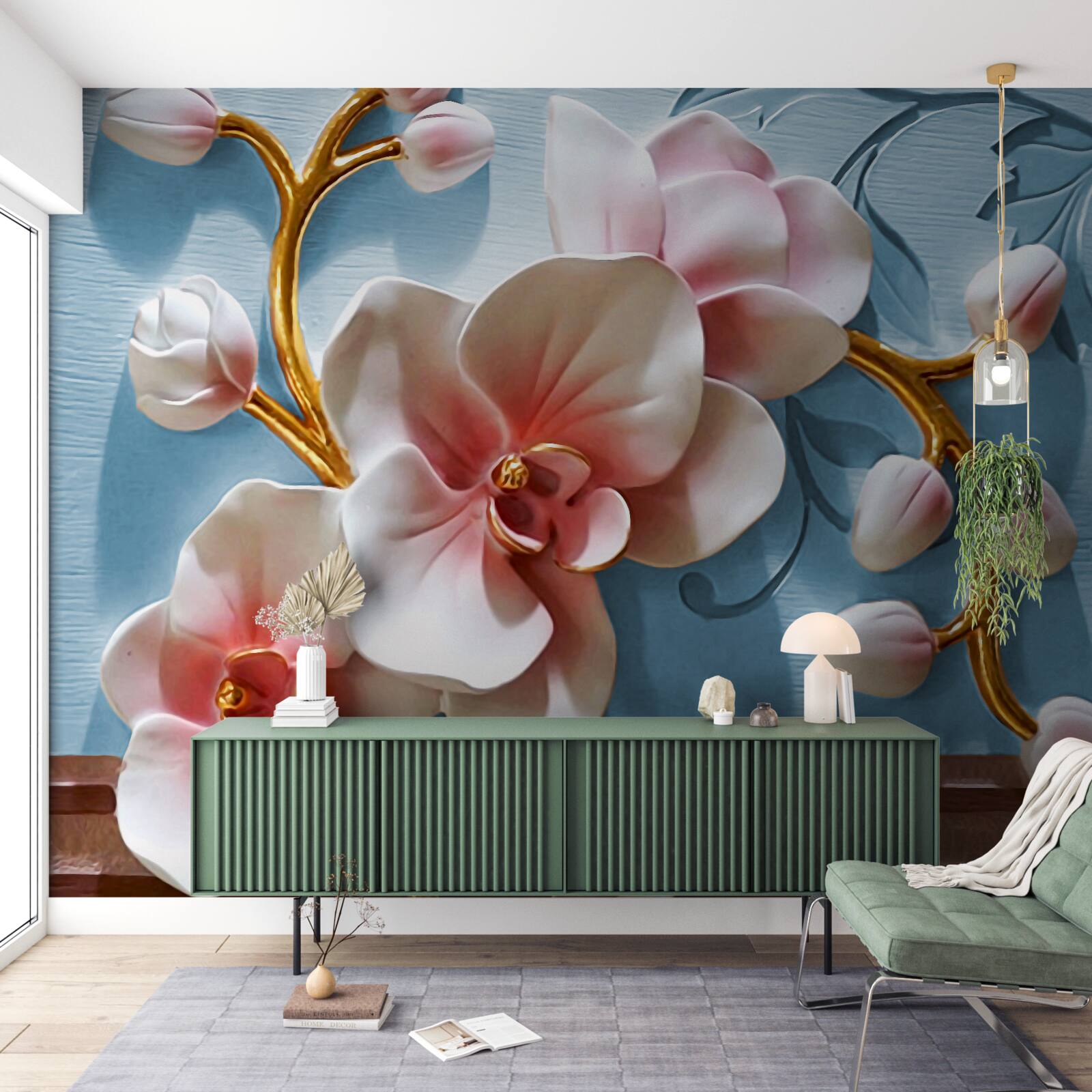 Fototapeta biała orchidea na błękitnym niebie