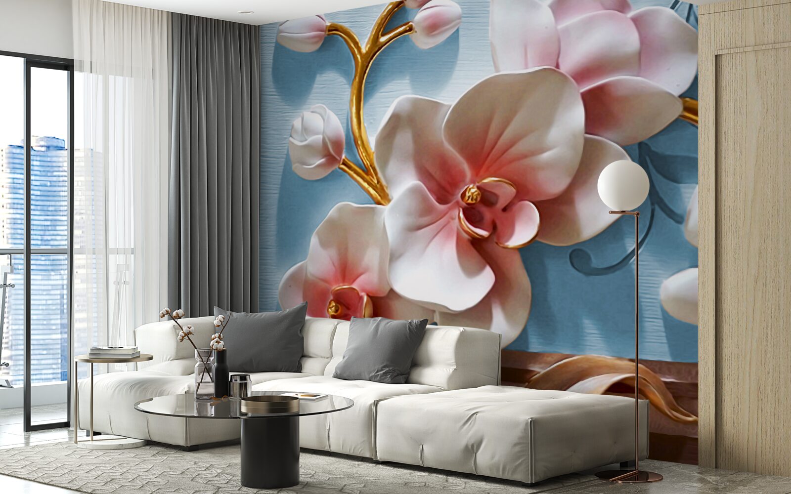 Fototapeta biała orchidea na błękitnym niebie