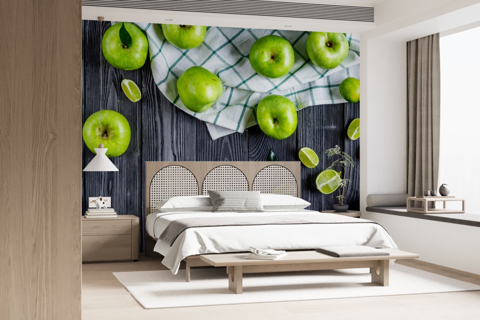 Fototapeta na stole leżą limonki i zielone jabłka