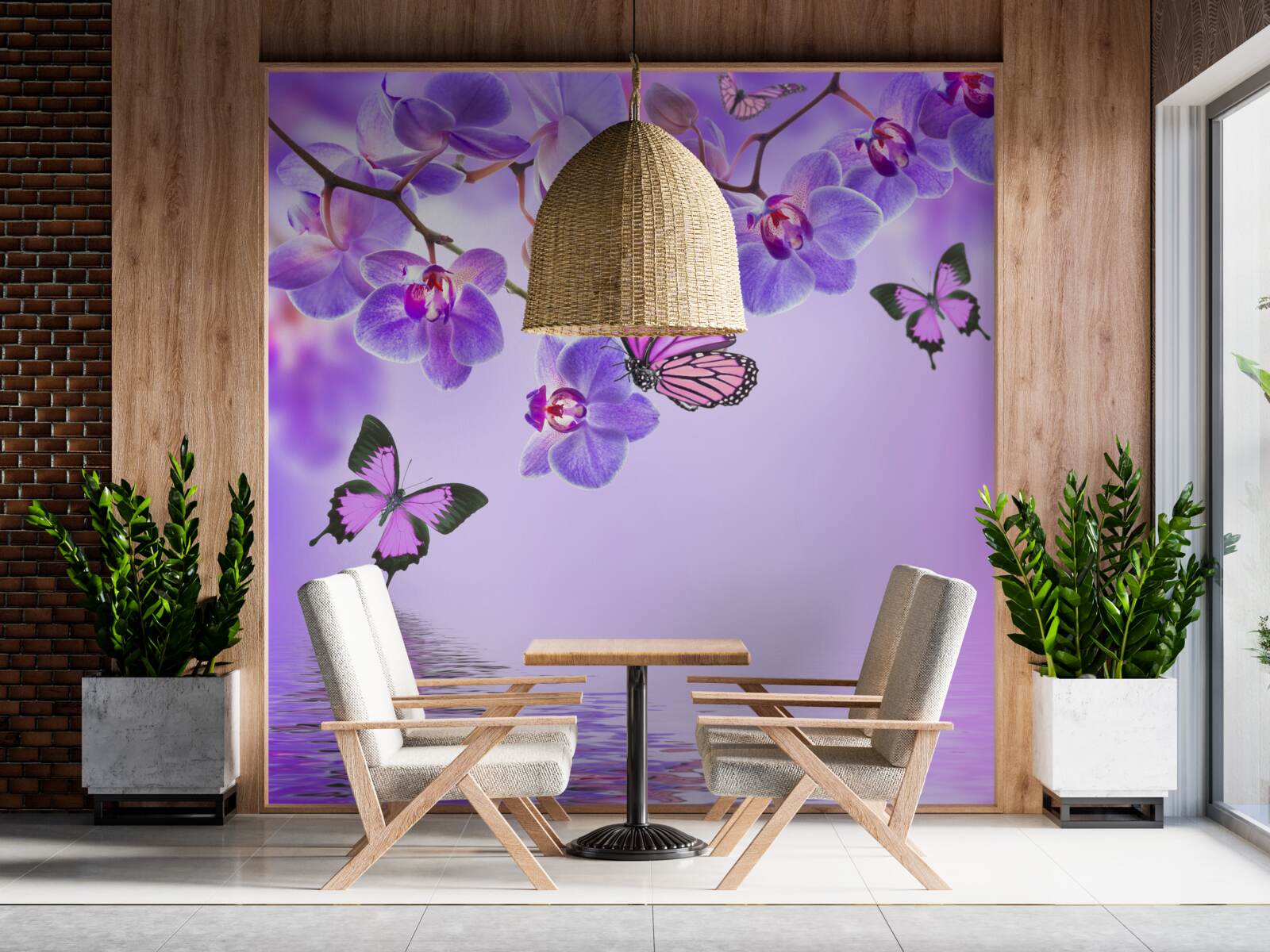 Fototapeta motyle i fioletowa orchidea