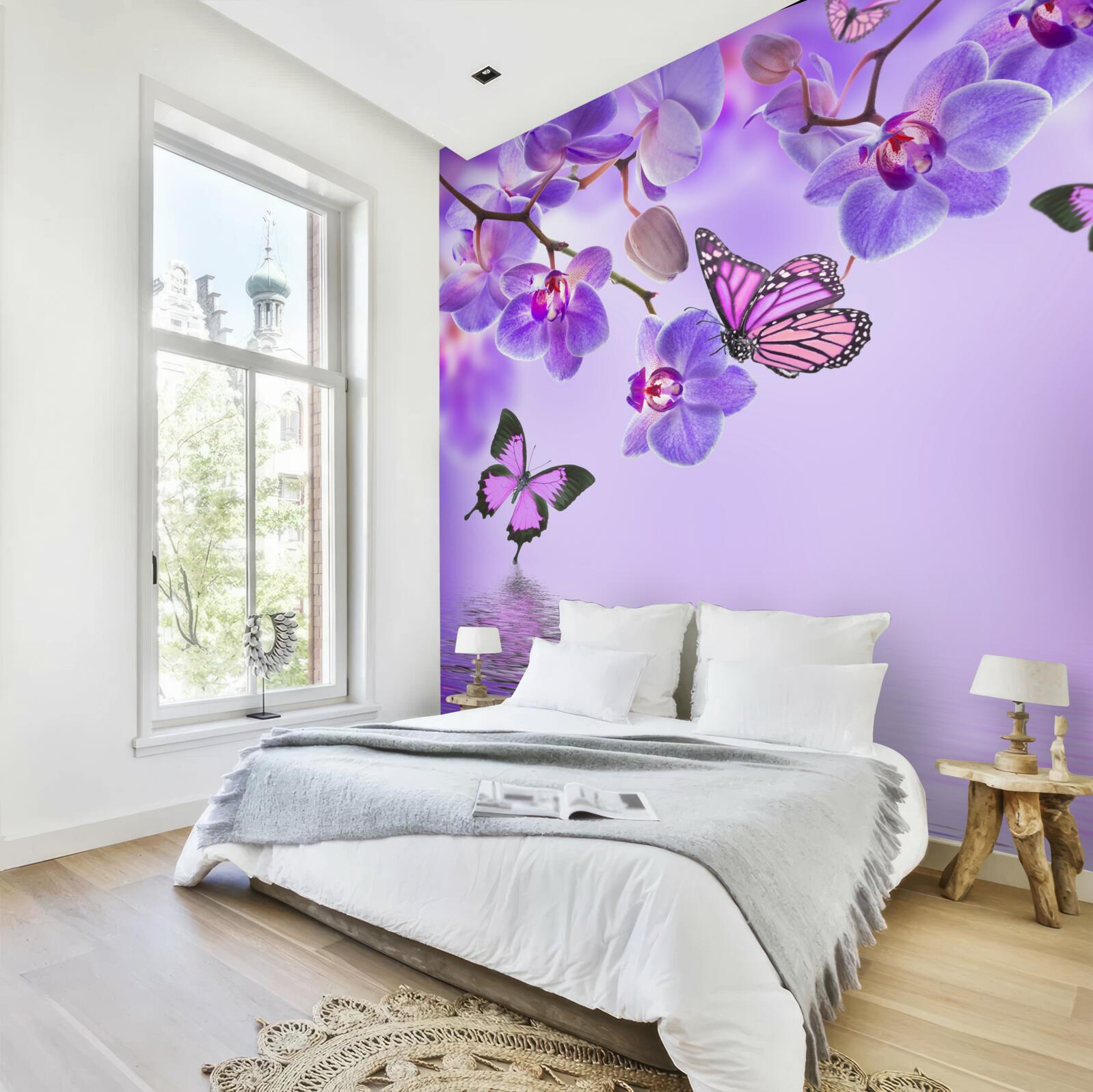 Fototapeta motyle i fioletowa orchidea