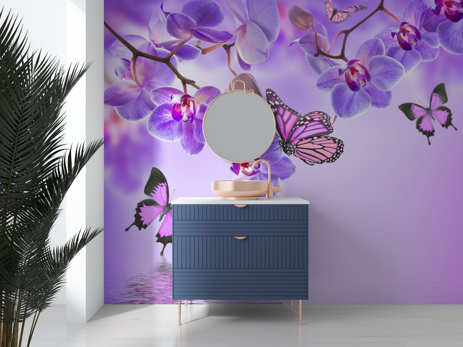 Fototapeta motyle i fioletowa orchidea