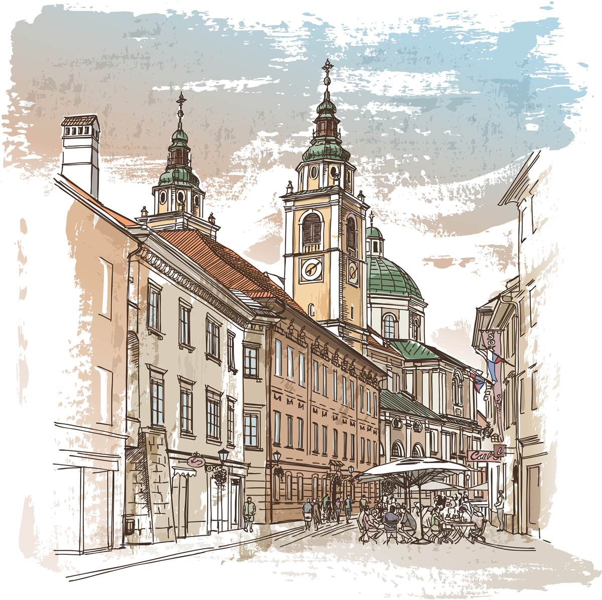 Fototapeta starożytne miasto przedstawione ołówkiem