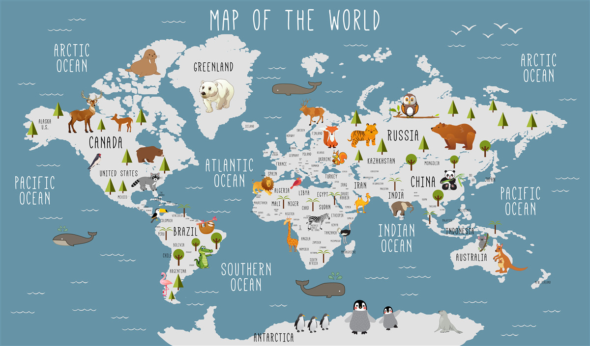 Fototapeta mapa wykonana w animowanej estetyce
