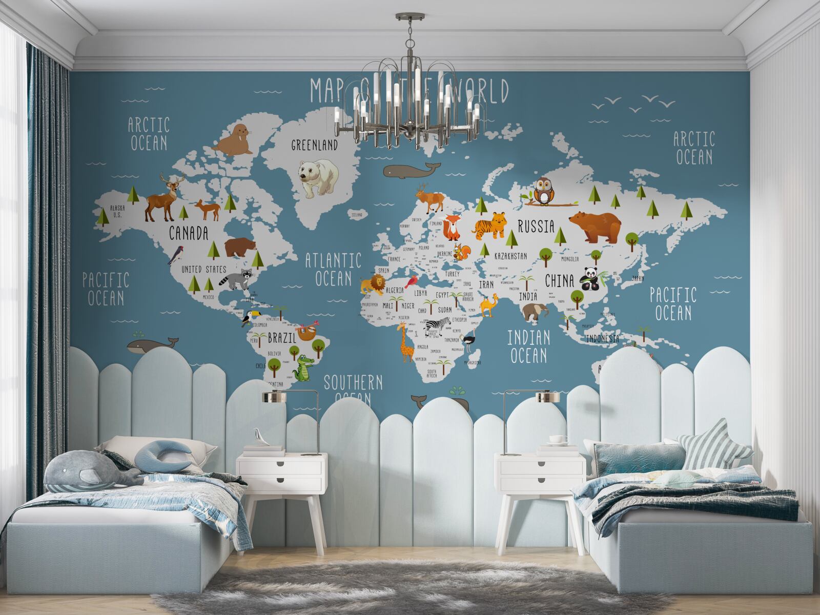 Fototapeta mapa wykonana w animowanej estetyce