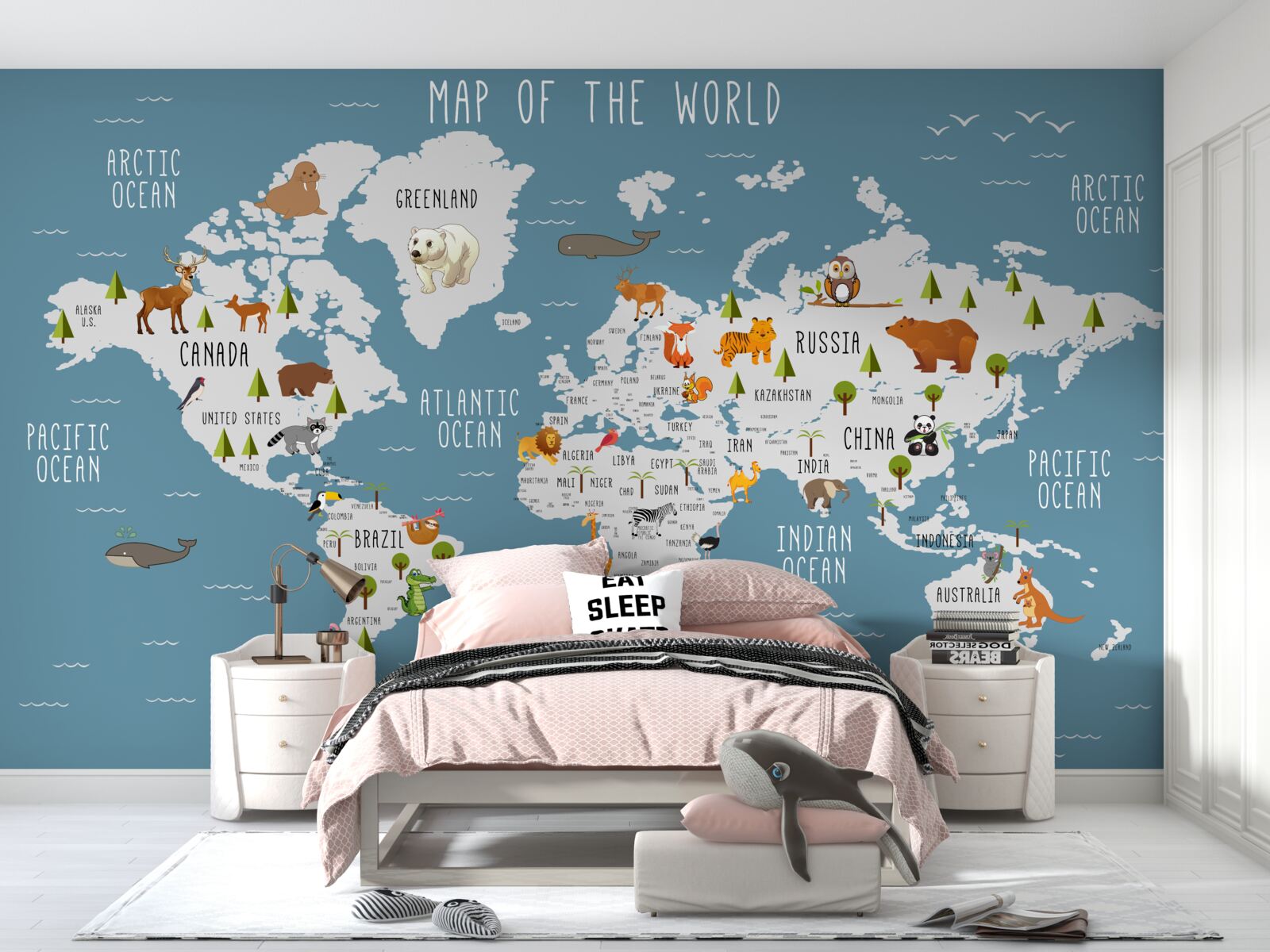 Fototapeta mapa wykonana w animowanej estetyce