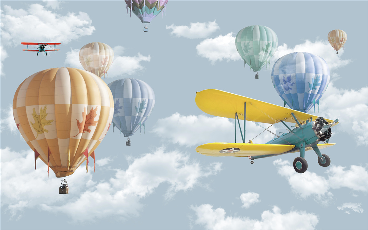 Fototapeta balony i samoloty w powietrzu