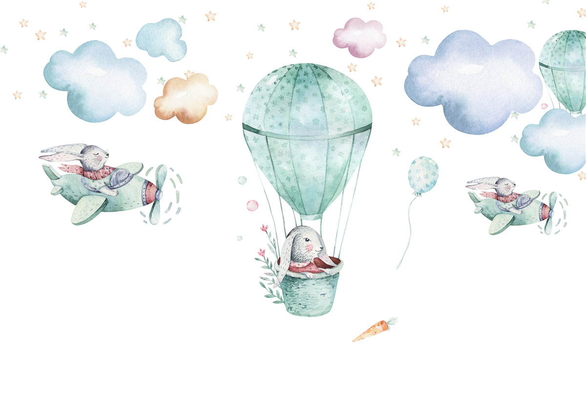 Fototapeta balony i samoloty z zającami