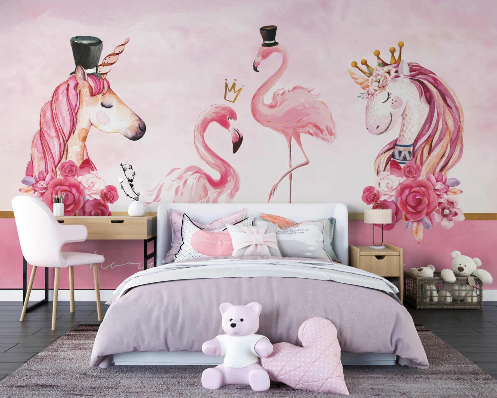 Fototapeta flamingi i różowe jednorożce