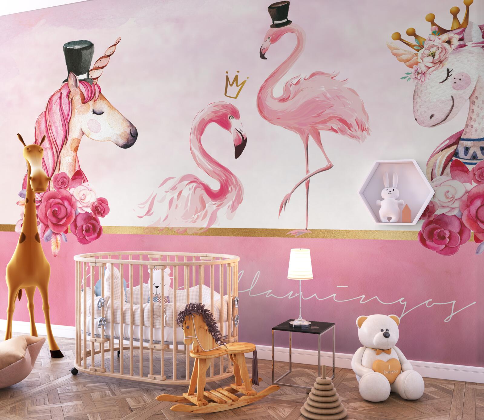 Fototapeta flamingi i różowe jednorożce