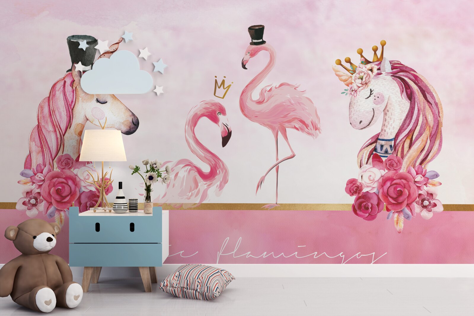 Fototapeta flamingi i różowe jednorożce