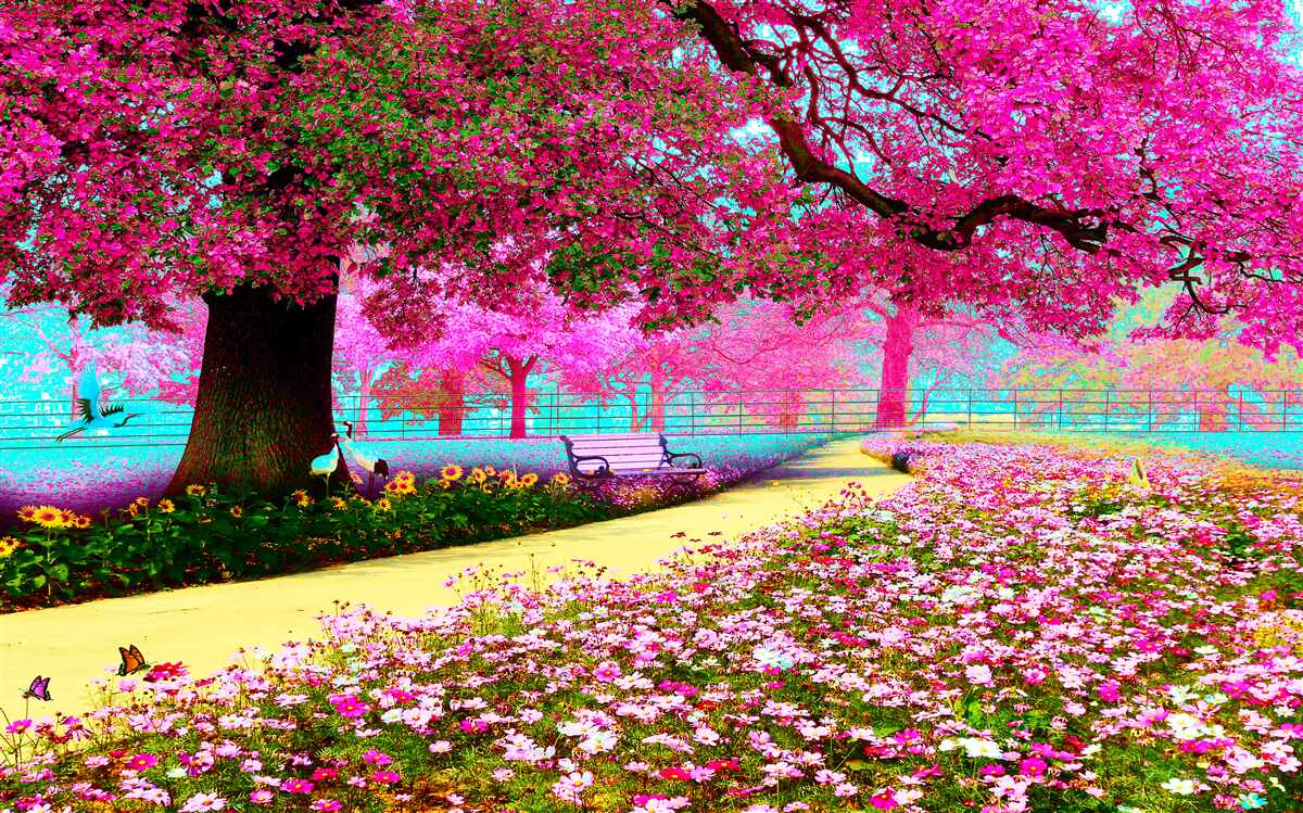 Fototapeta stara sakura kwitnąca w różowych odcieniach