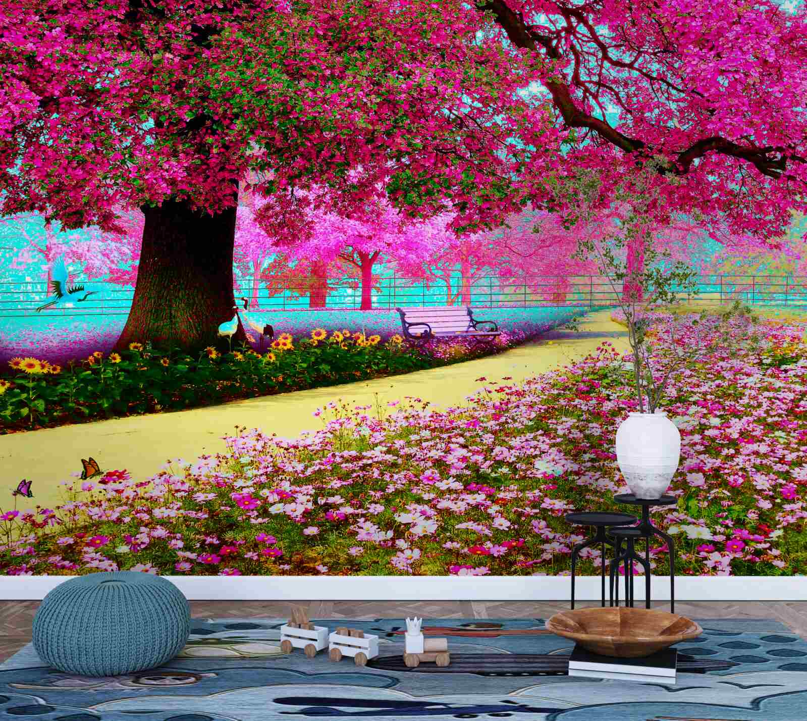 Fototapeta stara sakura kwitnąca w różowych odcieniach