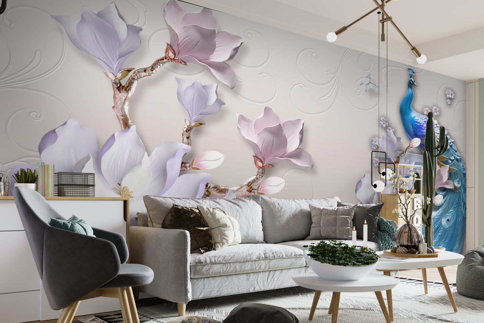 Fototapeta białe magnolie zdobią pawia