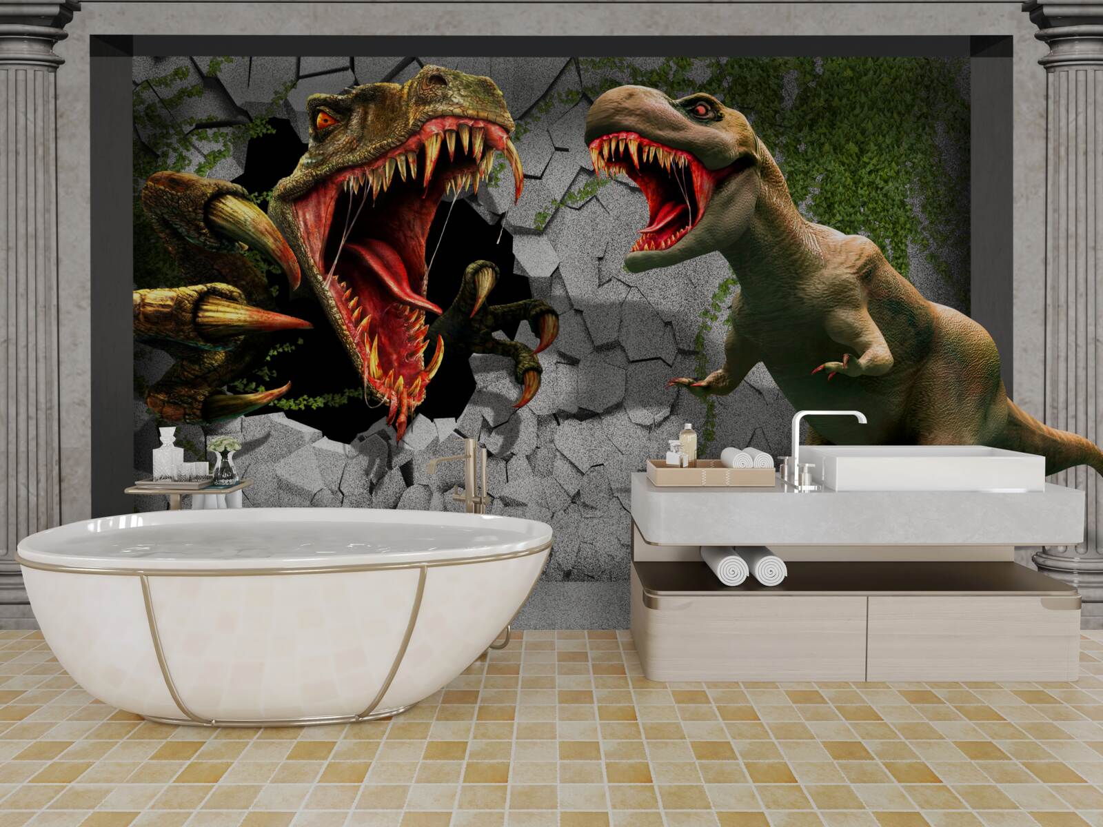Fototapeta niespokojne dinozaury w łuku