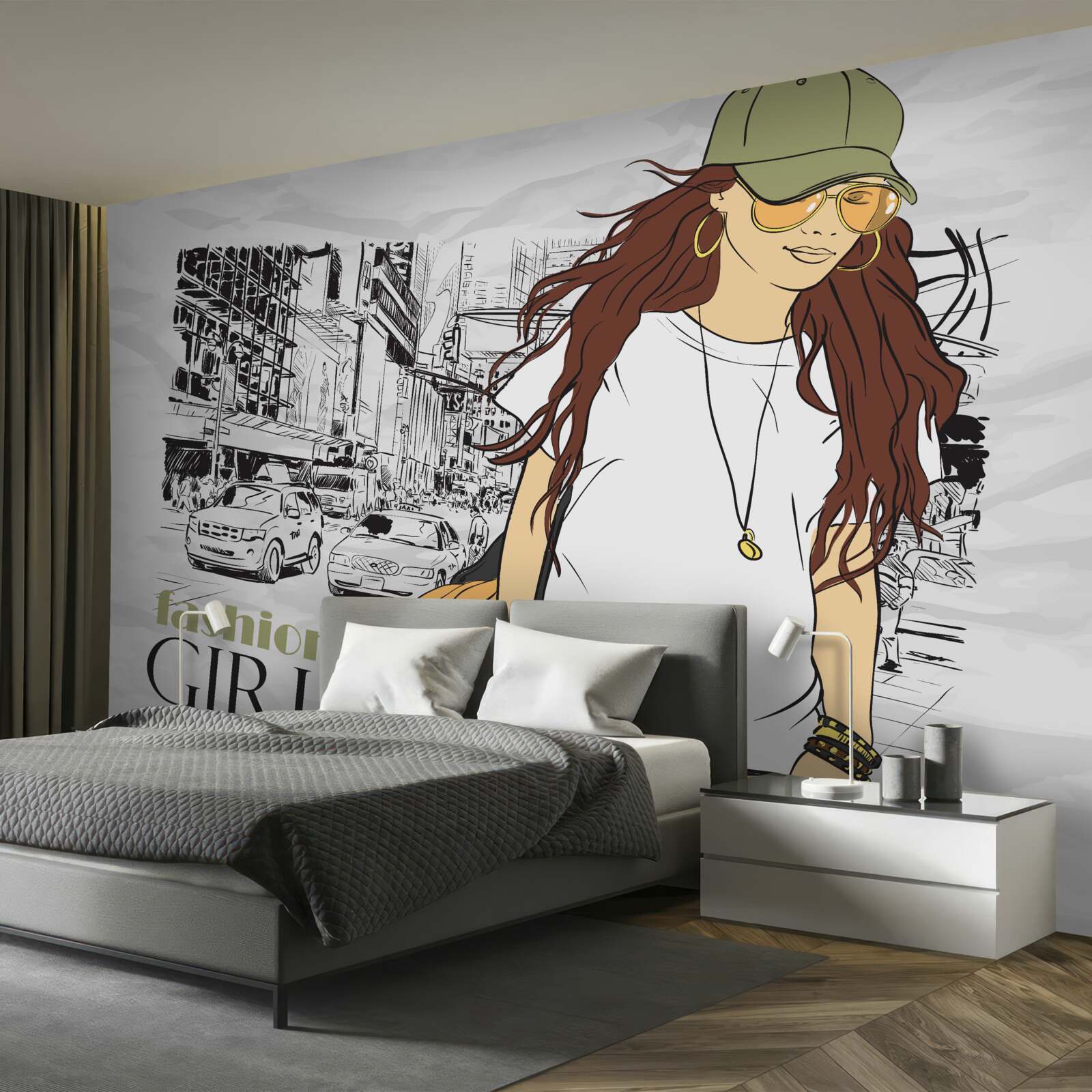 Fototapeta stylowa dama na tle miejskim