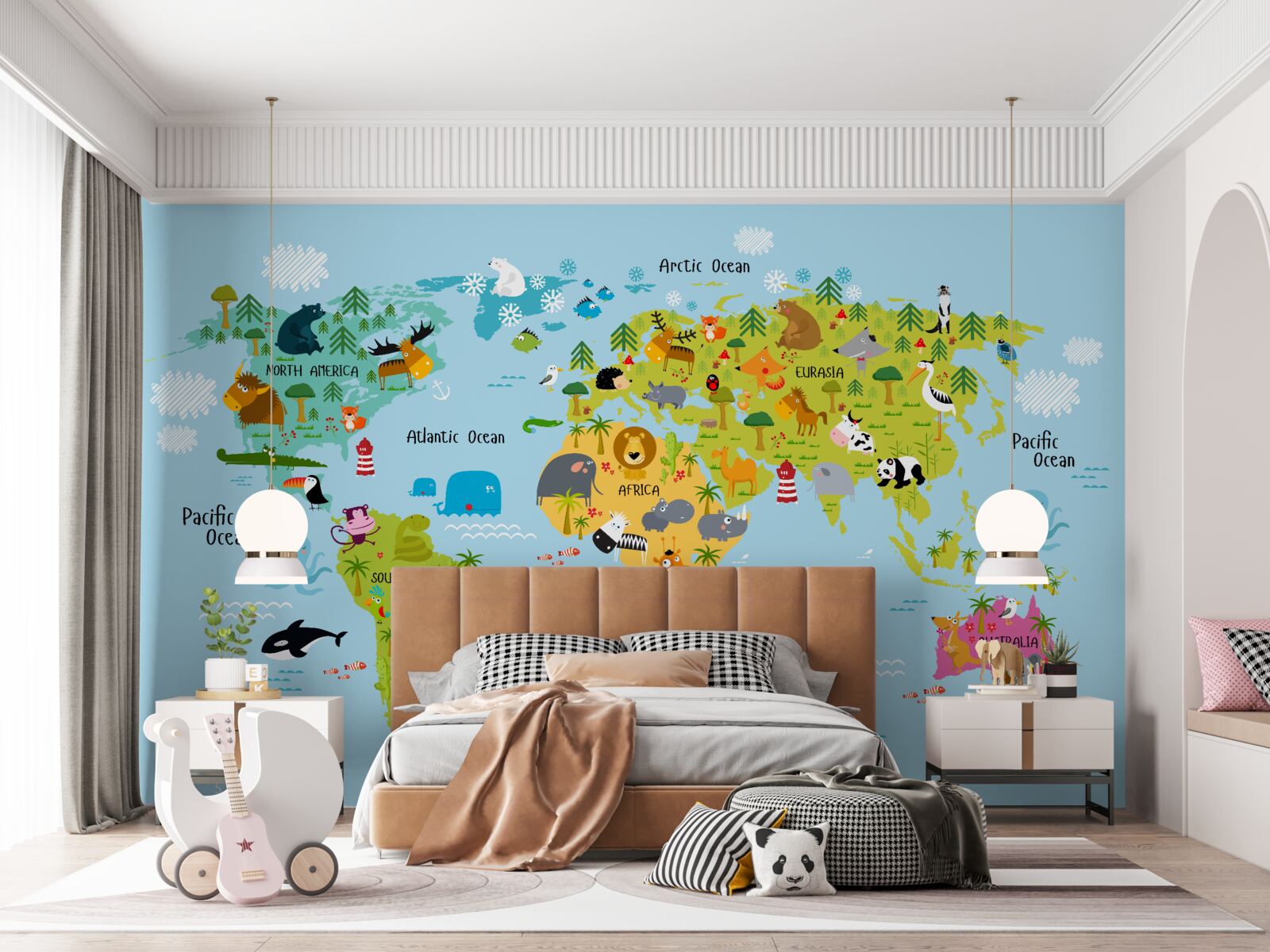Fototapeta mapa świata w stylu kreskówkowym