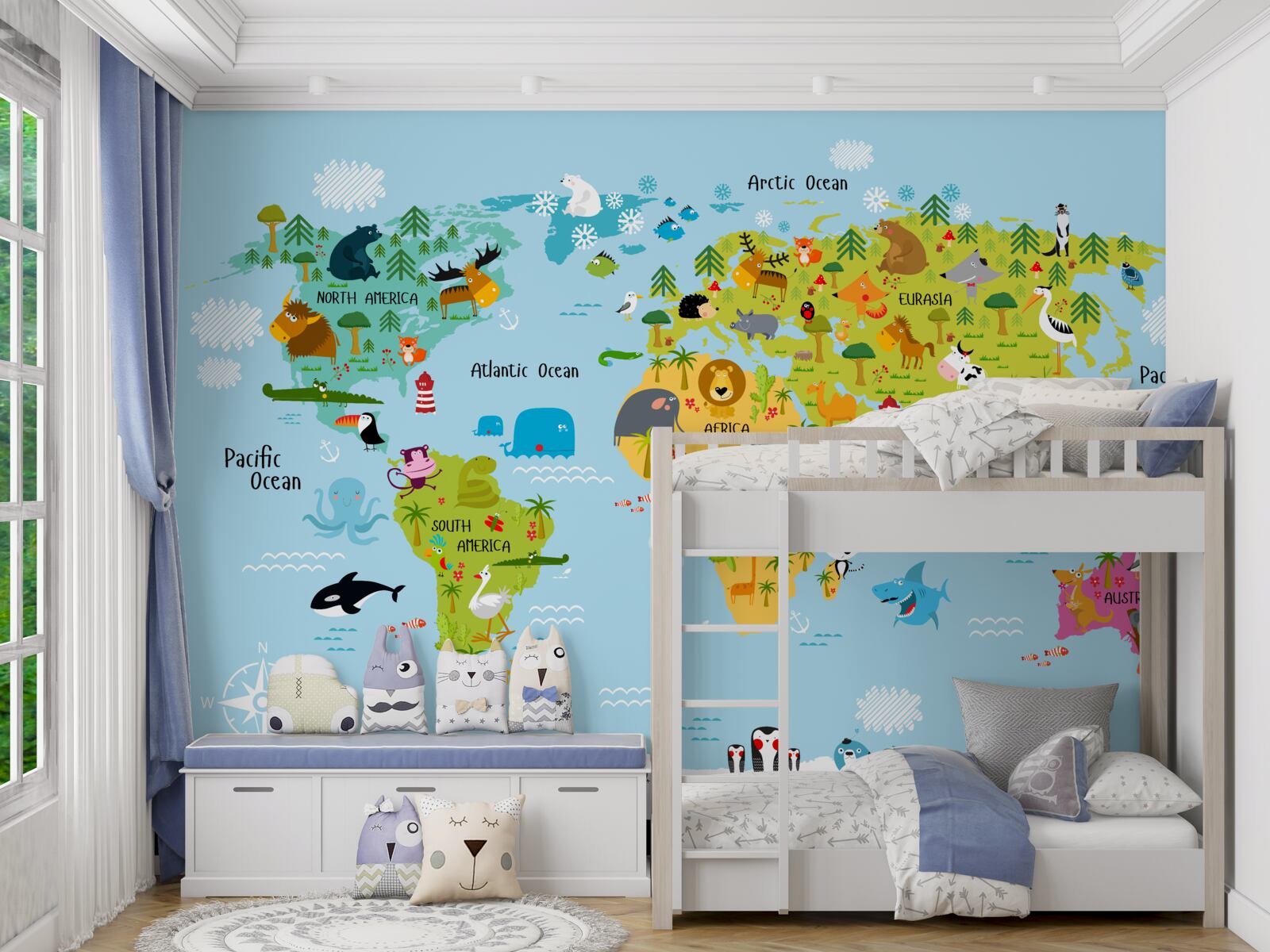Fototapeta mapa świata w stylu kreskówkowym